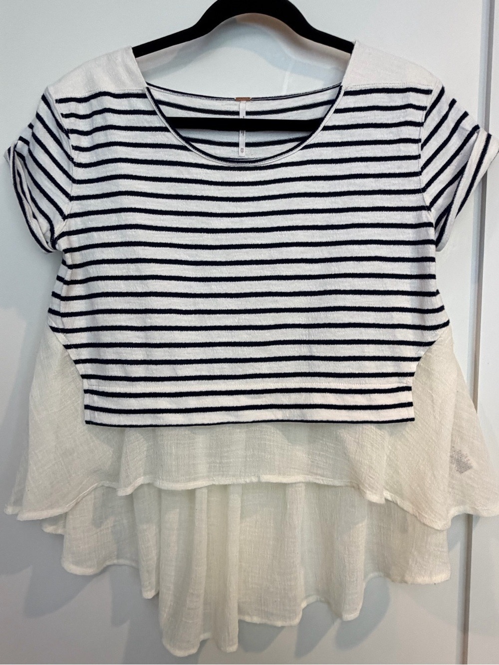 Free People Black & White Striped Layered Peplum Top Open Back Free Size XS-Med
